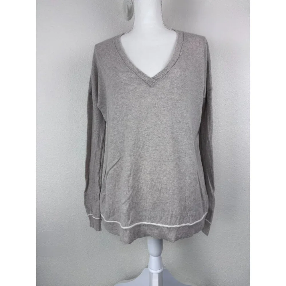 Joie women's medium grey‎ 100% cashmere v-neck sweater top lightweight